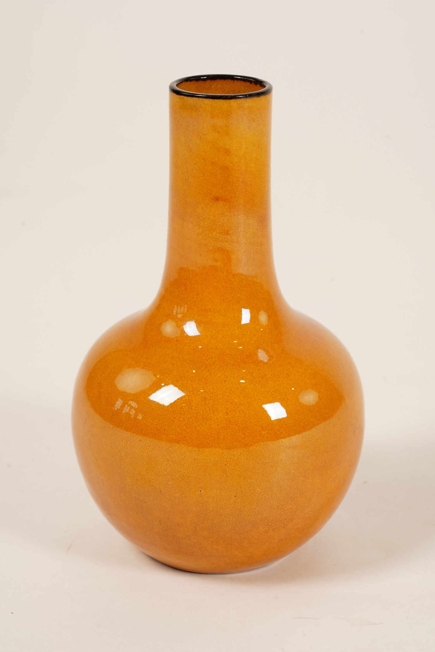 A Chinese mustard yellow glazed bottle vase, tianqiuping, Chenghua mark but later